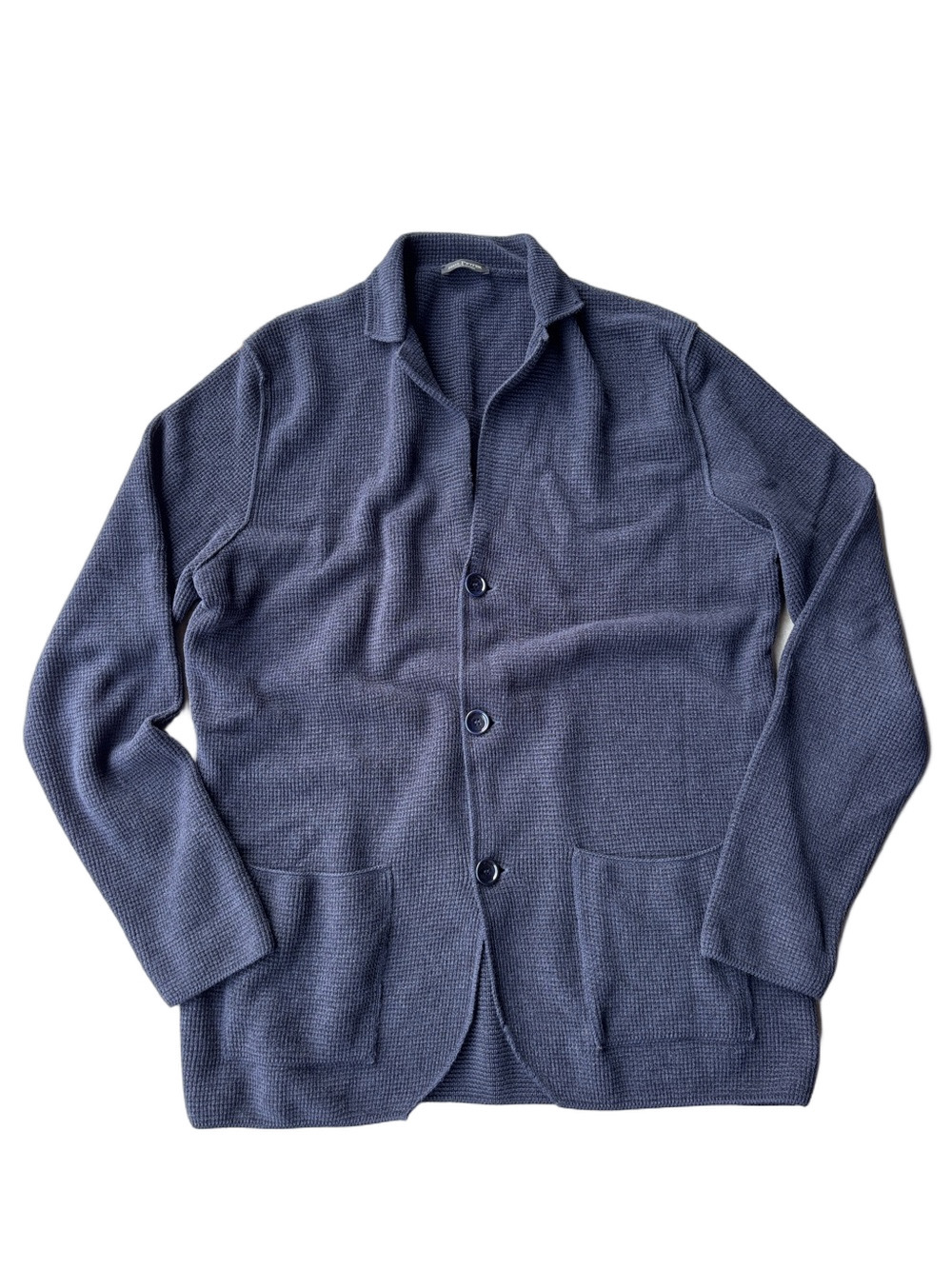 Phil Petter Navy Merino Wool Blend Waffle Knit Cardigan Minimalist size XXL
